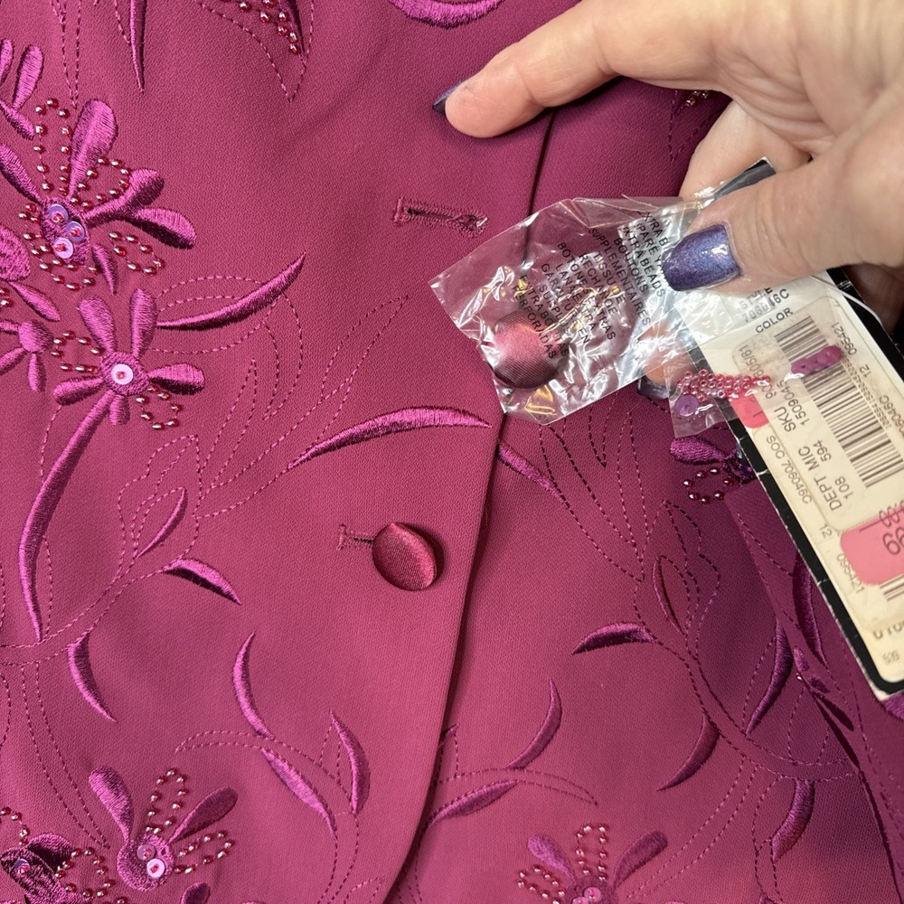 John Meyer Womens Blazer 12 Wine Embroidered Beaded Floral NWT Jacket - Picture 4 of 10